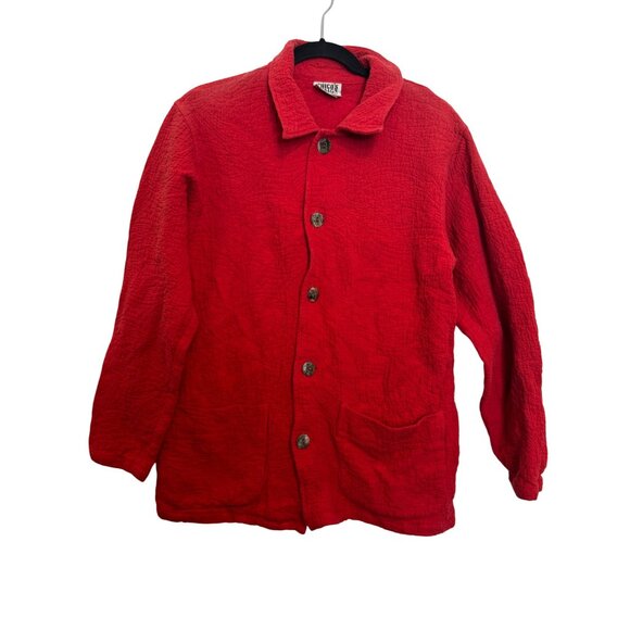 Vintage Chicos Design Womens Button-Up Jacket Size 1 Long Sleeve Red 100% Cotton - Picture 1 of 5